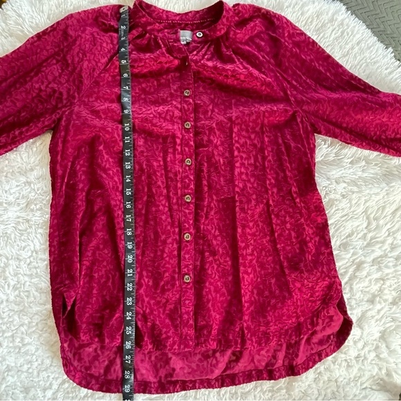 Anthropologie | Susanna Velvet Burnout Magenta Button Down Top, L - Picture 11 of 14